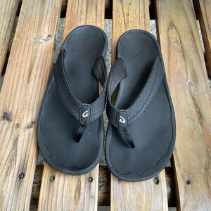 Olukai Ohana Black Flip Flops Sandals Womens Size 9